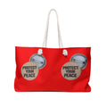 Protect Your Peace Weekender Bag – Red Travel Tote with Button Pin Design