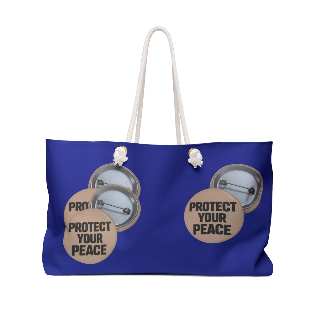 Protect Your Peace Weekender Bag — Large Travel Tote with Empowering Button Design