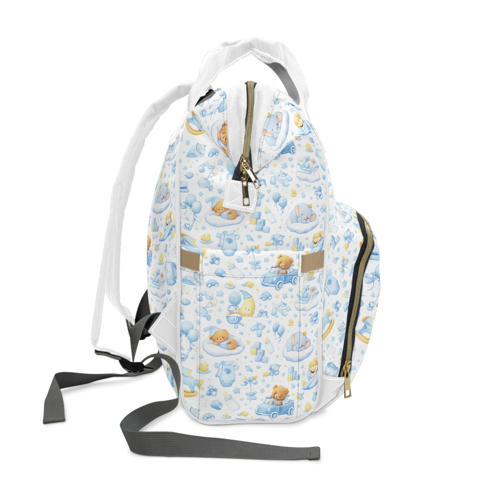Faith Baby Diaper Backpack — "The joy of the Lord is my strength" (Blue Teddy Pattern)