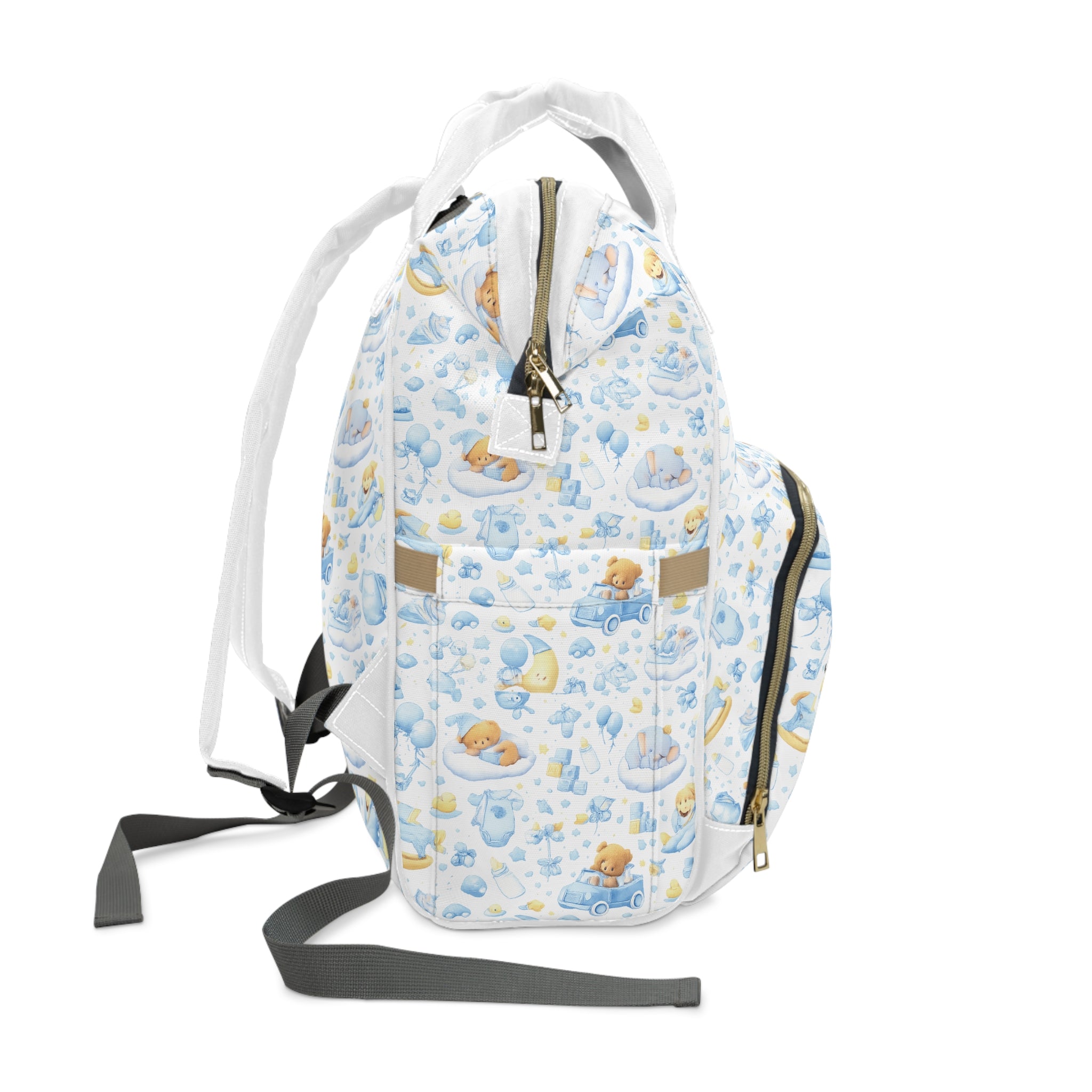 Faith Baby Diaper Backpack — "The joy of the Lord is my strength" (Blue Teddy Pattern)