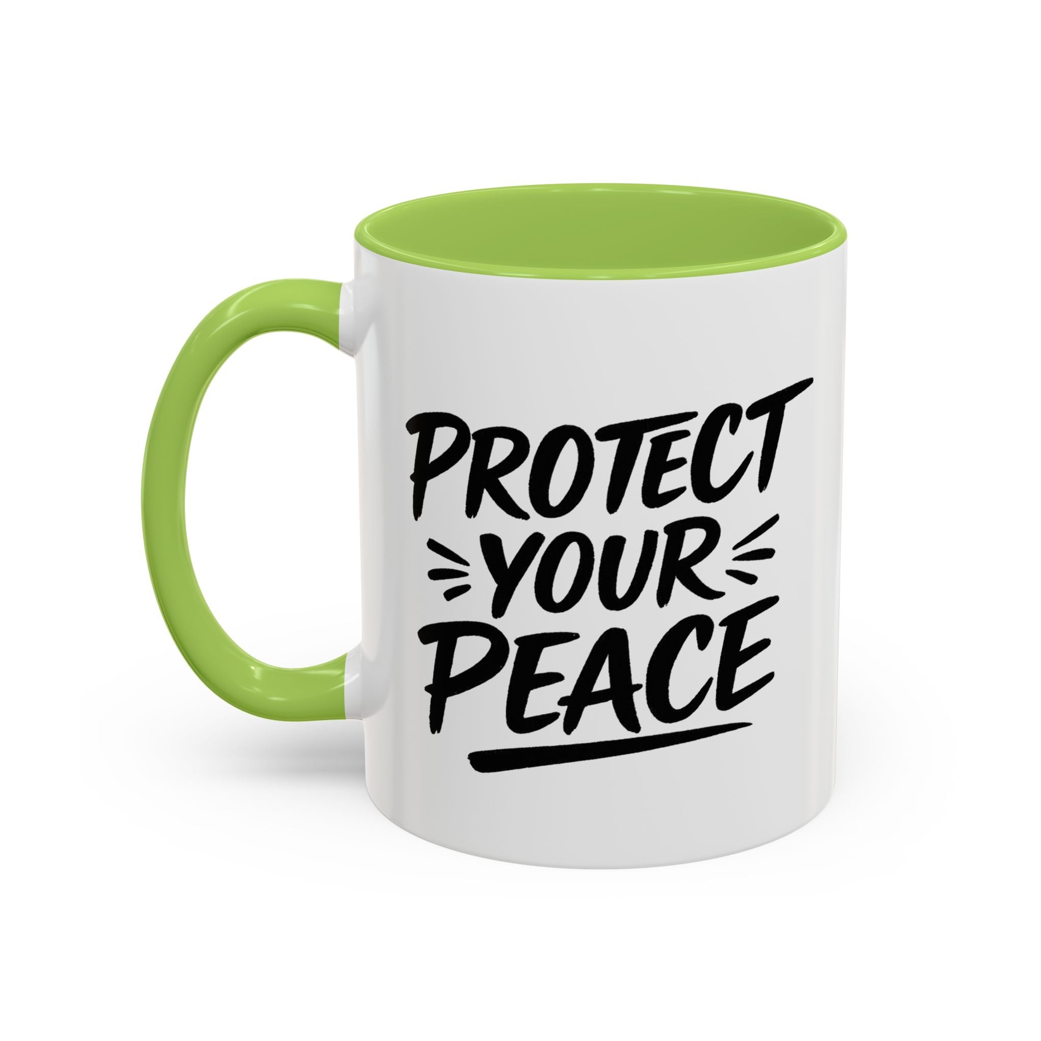 Protect Your Peace Accent Coffee Mug — Inspirational Black & White Ceramic
