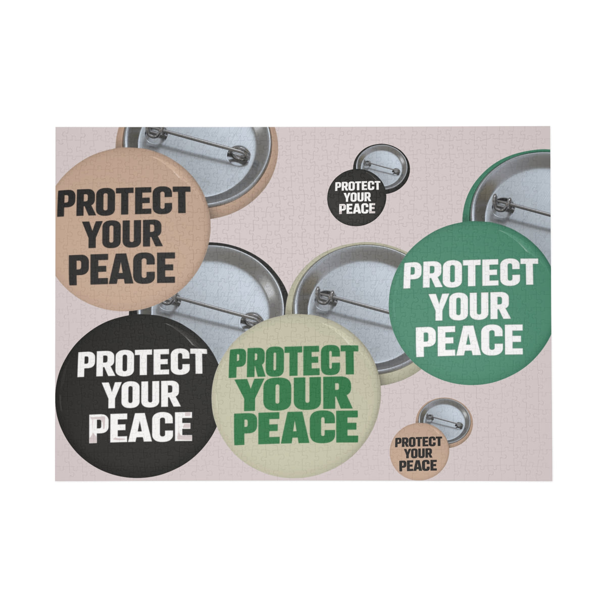 Protect Your Peace Puzzle — Inspirational Button Collage Jigsaw (96–1000 pcs)