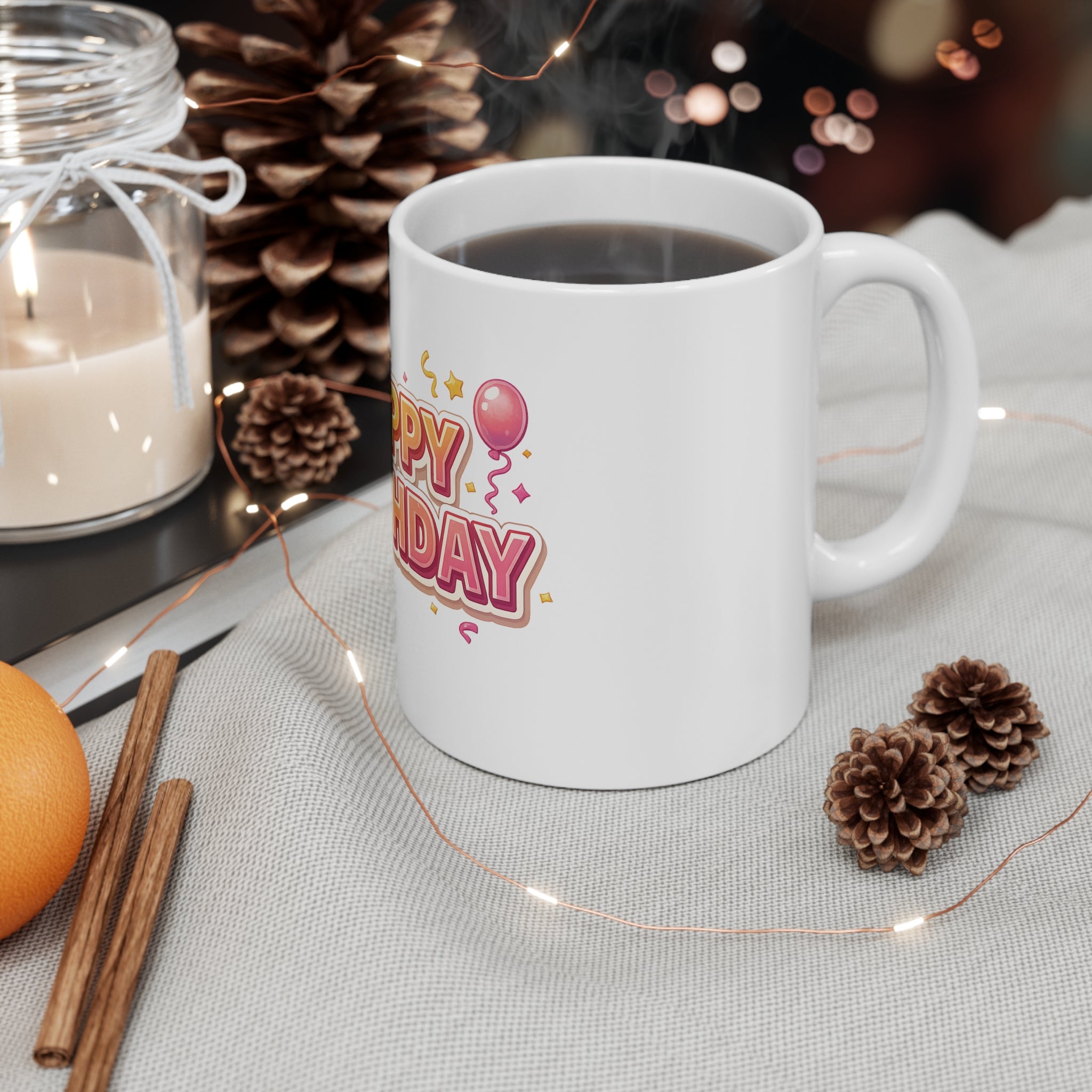 Happy Birthday 11oz Mug — Colorful Balloon Celebration Coffee Cup