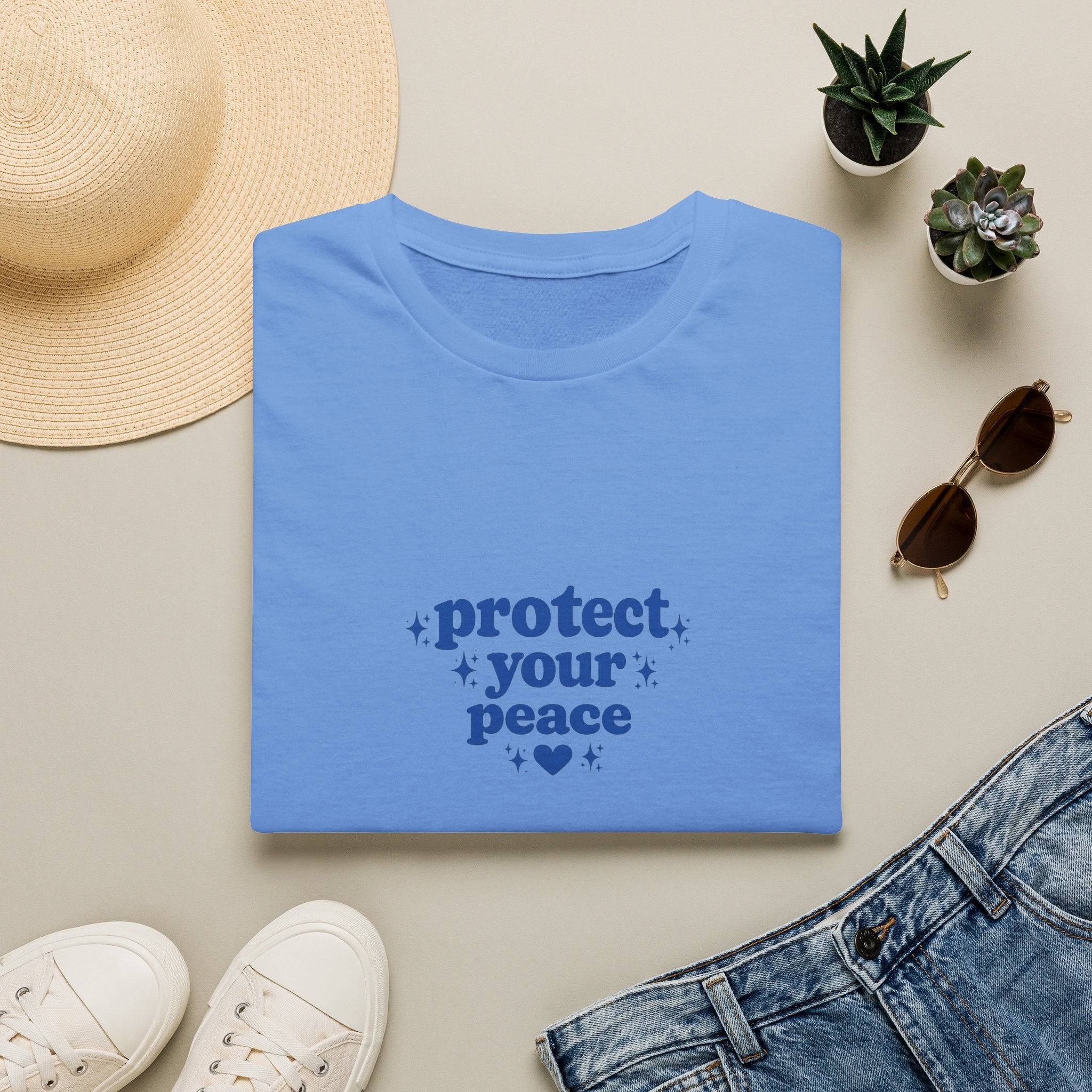 Protect Your Peace T-Shirt — Minimal Blue Self-Care Tee