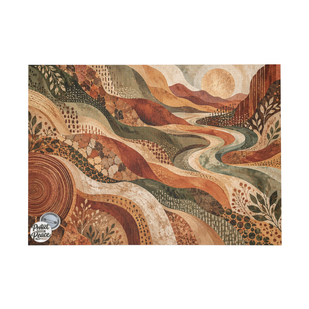 Scenic Earth Tones Puzzle — Abstract River Landscape (96/252/500/1000 pcs)