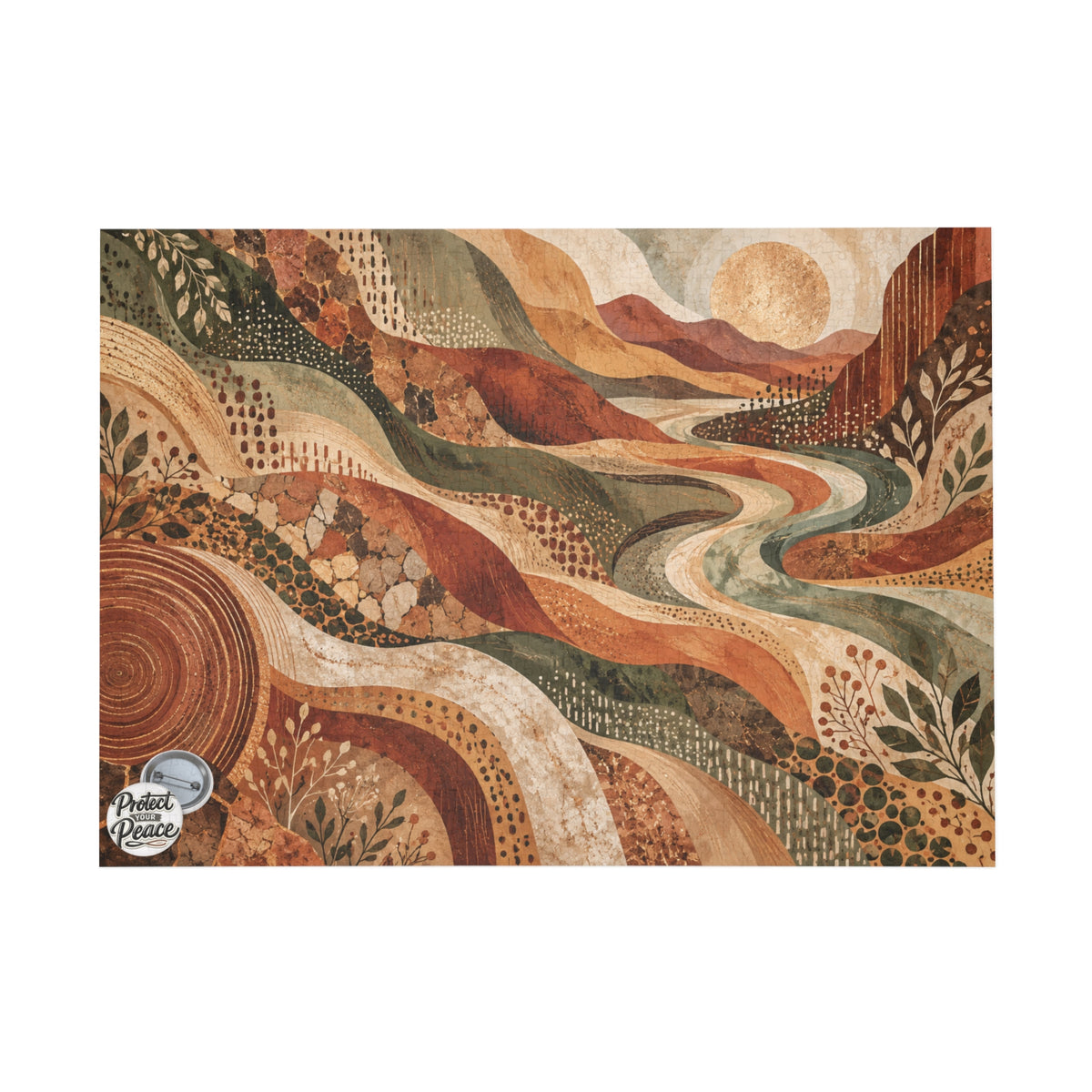 Scenic Earth Tones Puzzle — Abstract River Landscape (96/252/500/1000 pcs)