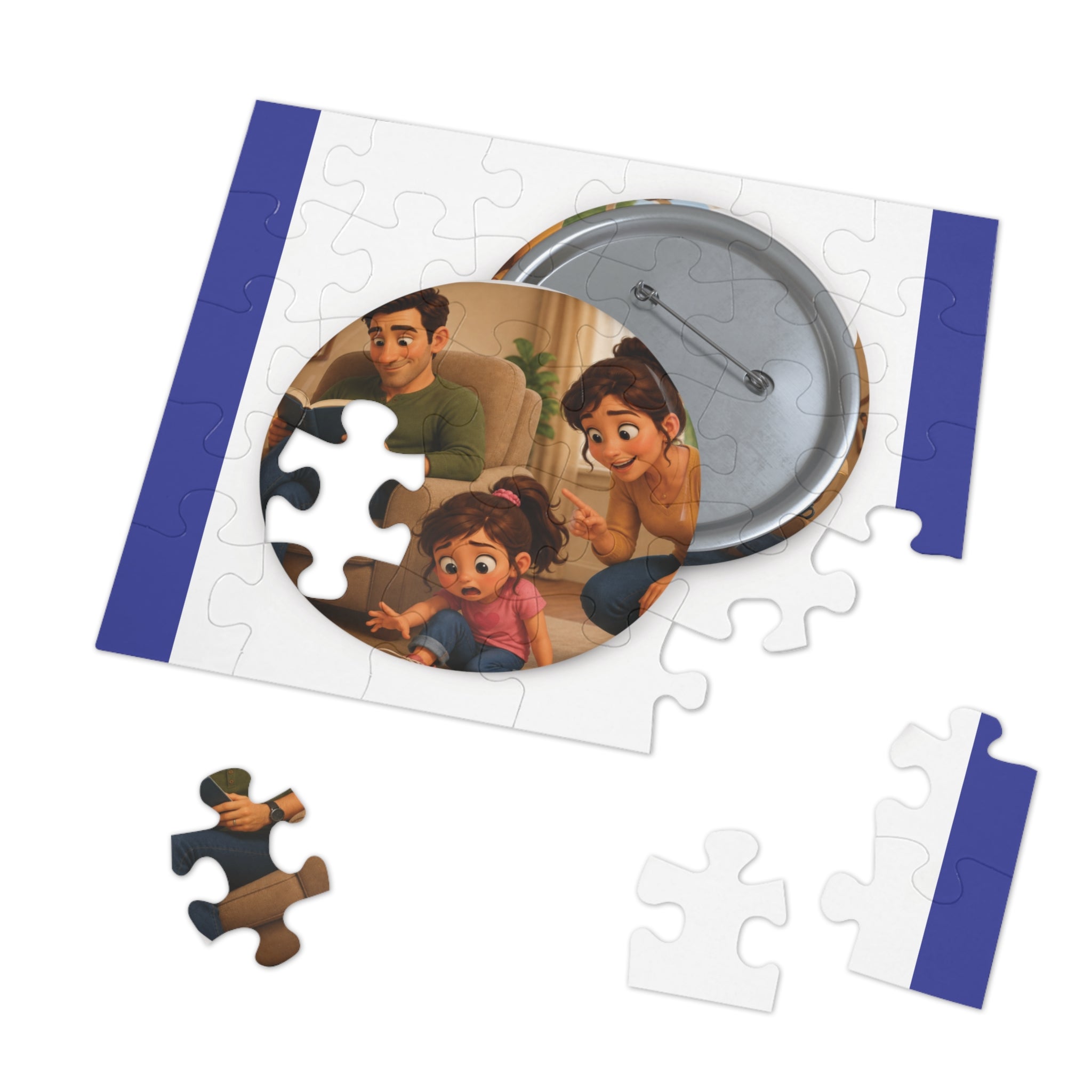 Family Movie Night Round Pin Puzzle with Tin — 252-Piece Keepsake Jigsaw