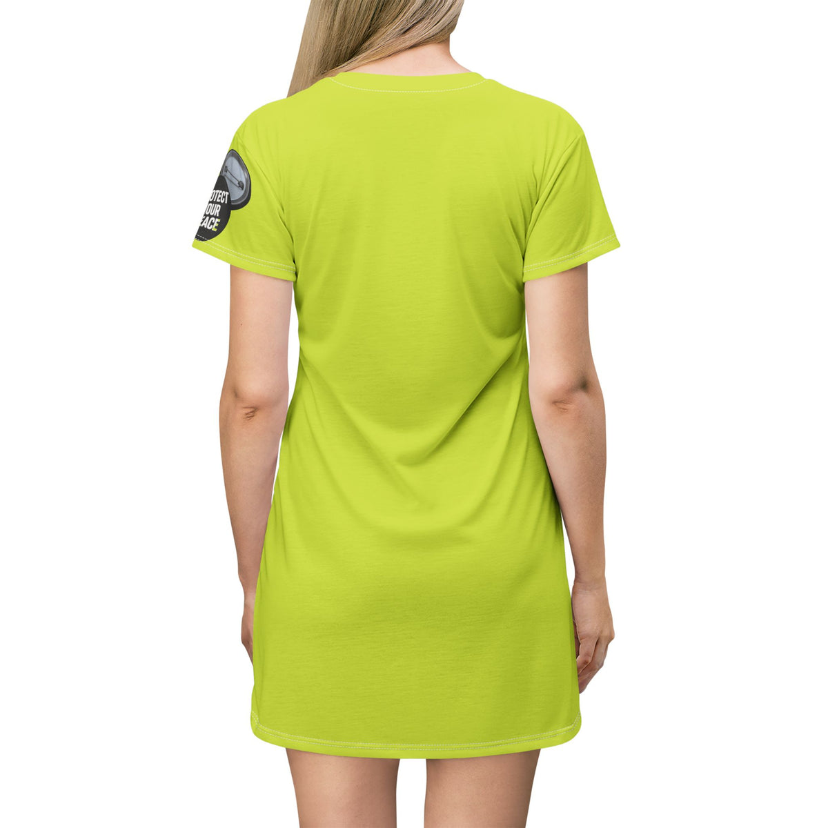 Neon Lime T-Shirt Dress graphic design I have a sound mind.sleeve graphic protect your peace.