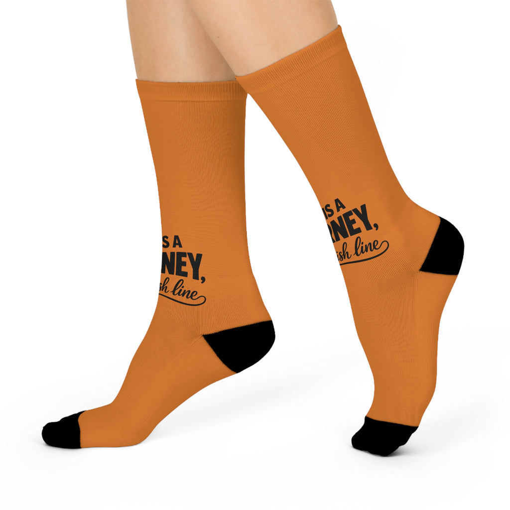Orange Cushioned Crew Socks – "Life Is a Journey, Not a Finish Line" Motivational Athletic Socks