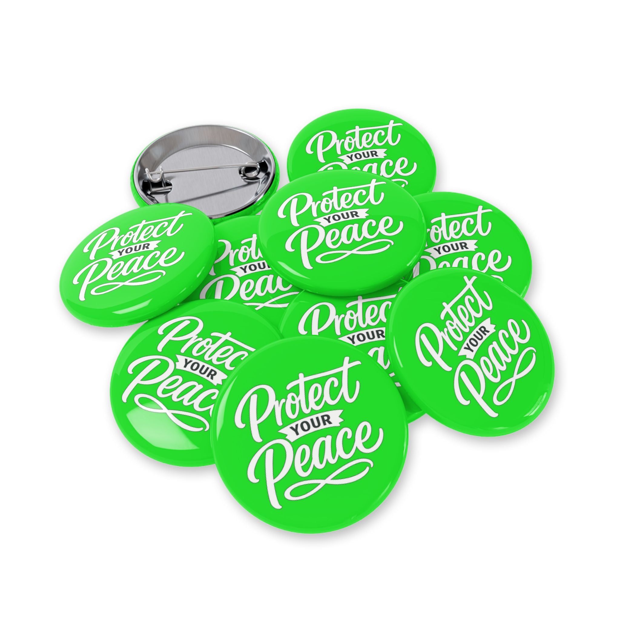 Protect Your Peace Round Pin — Motivational Green Button Badge