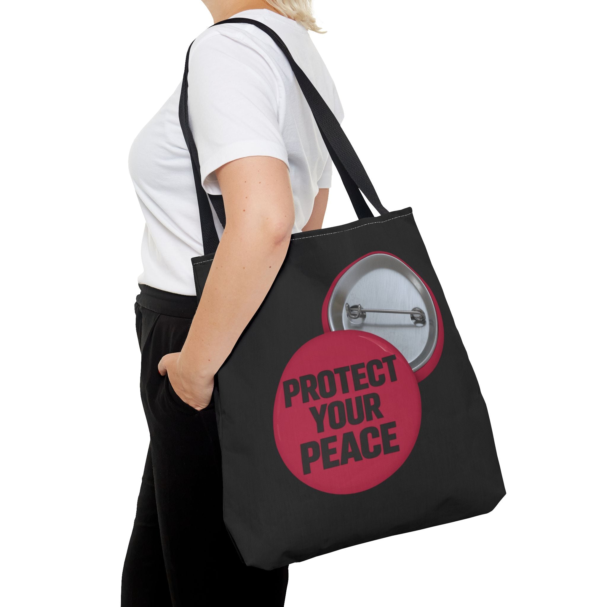 Protect Your Peace Button Graphic Tote Bag