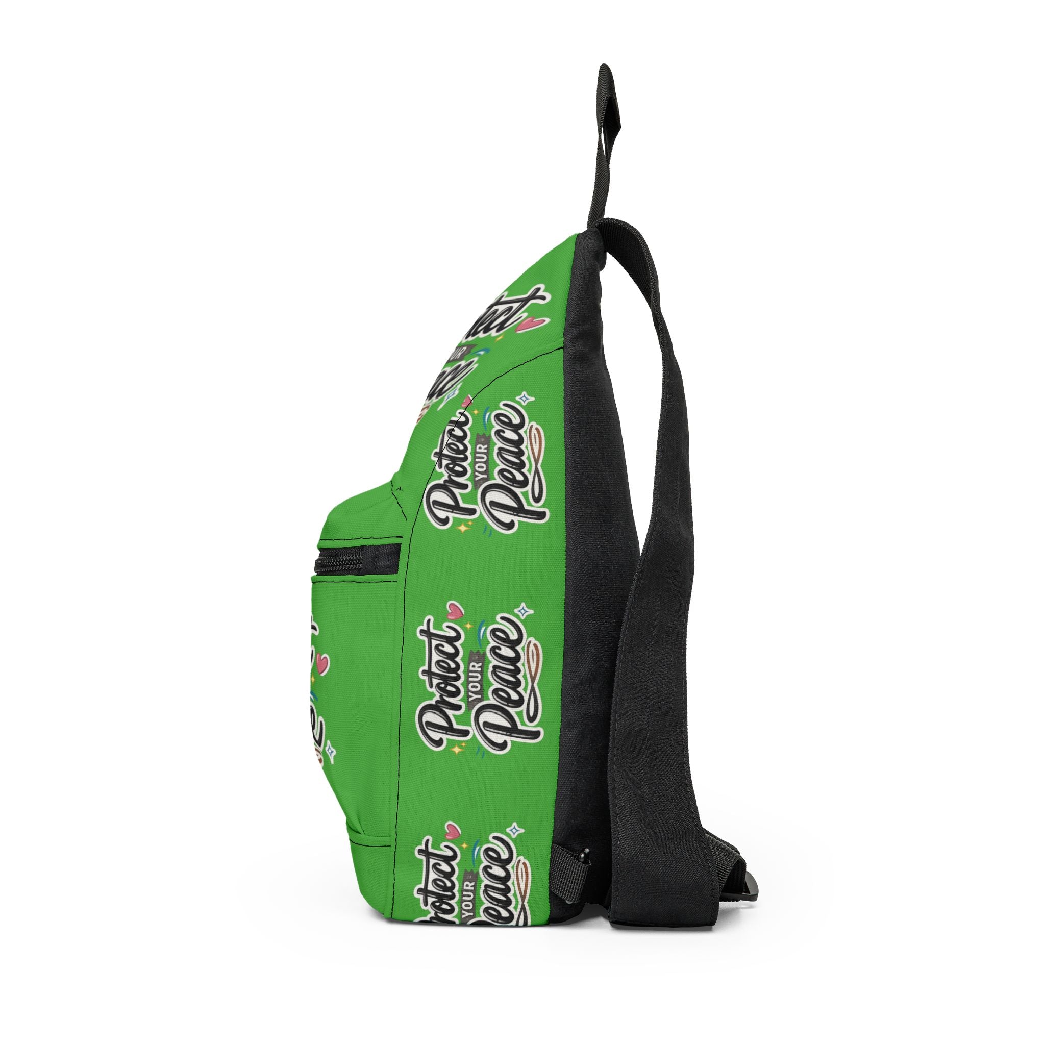 Protect Your Peace Sling Bag — Green Motivational Crossbody Pack