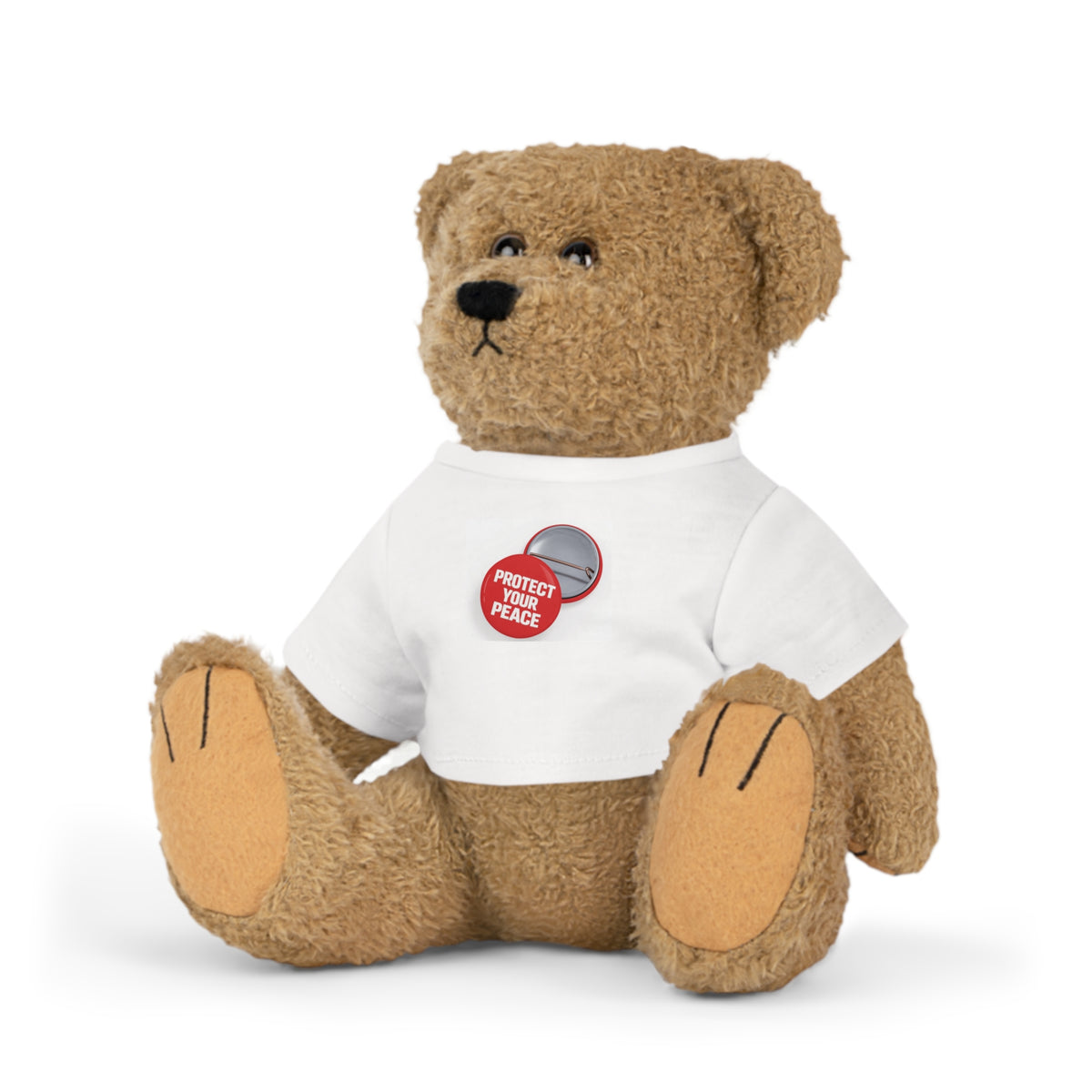 Teddy Bear Plush with “Protect Peace” Button Tee
