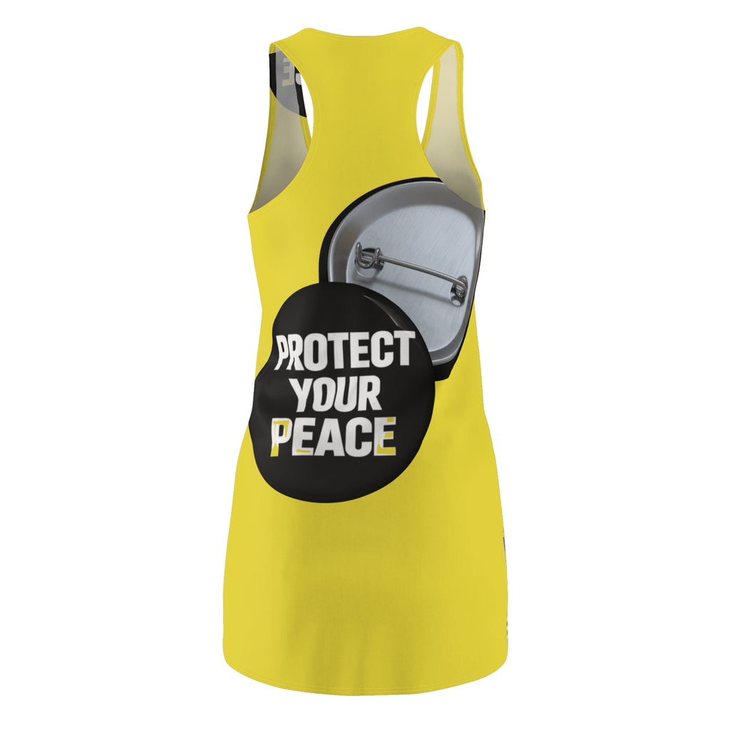 Protect Your Peace Yellow Racerback Dress — Button Badge Print