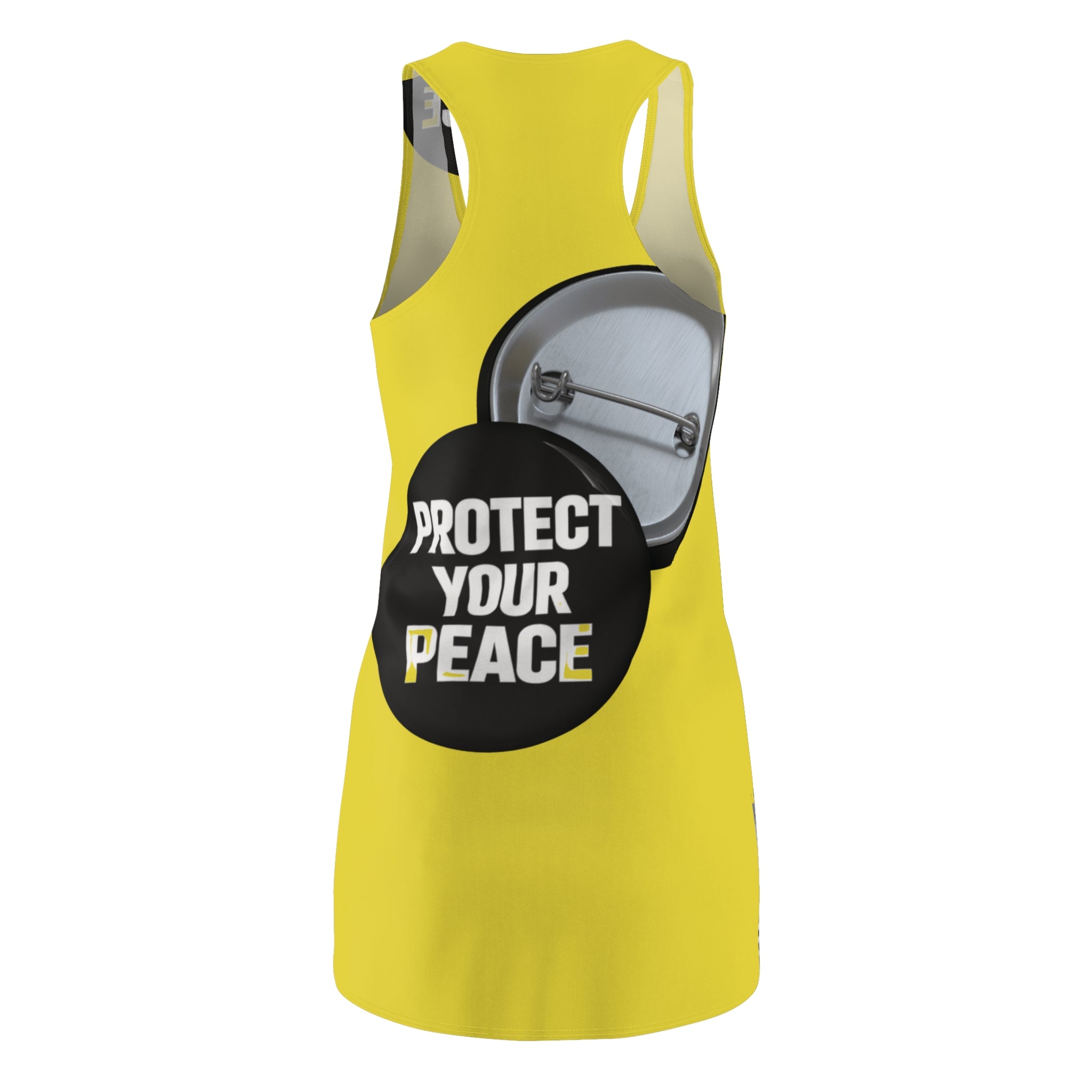 Protect Your Peace Yellow Racerback Dress — Button Badge Print