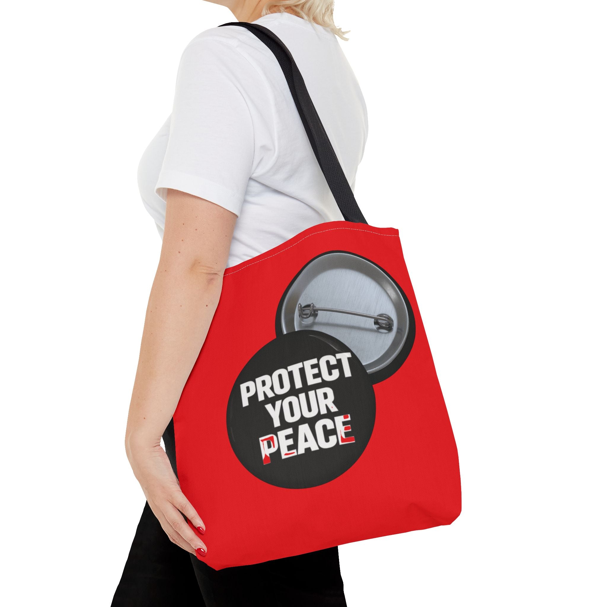 Tote Bag — "Protect Your Peace" Button Design All-Over Print Tote