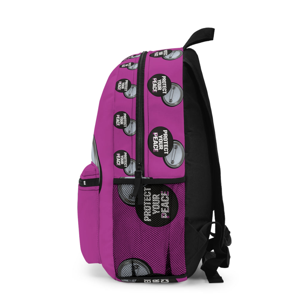 Protect Your Peace Backpack — Pink Badge Print School & Travel Bag
