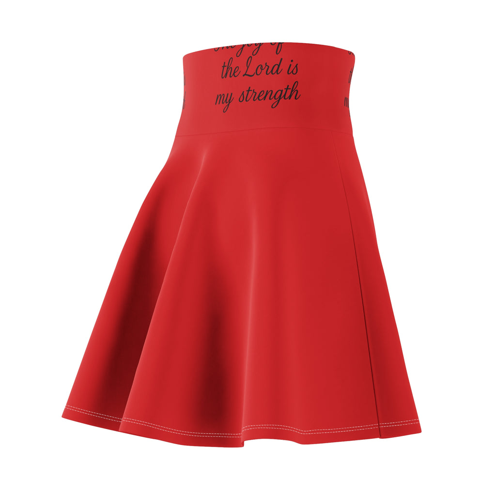 Red Skater Skirt with "The Lord Is My Strength" Waistband — Faith-Inspired Women's Skirt