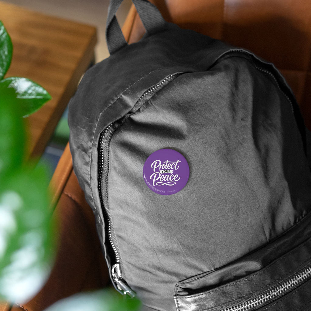 Protect Your Peace Round Pin — Purple Motivational Button Badge