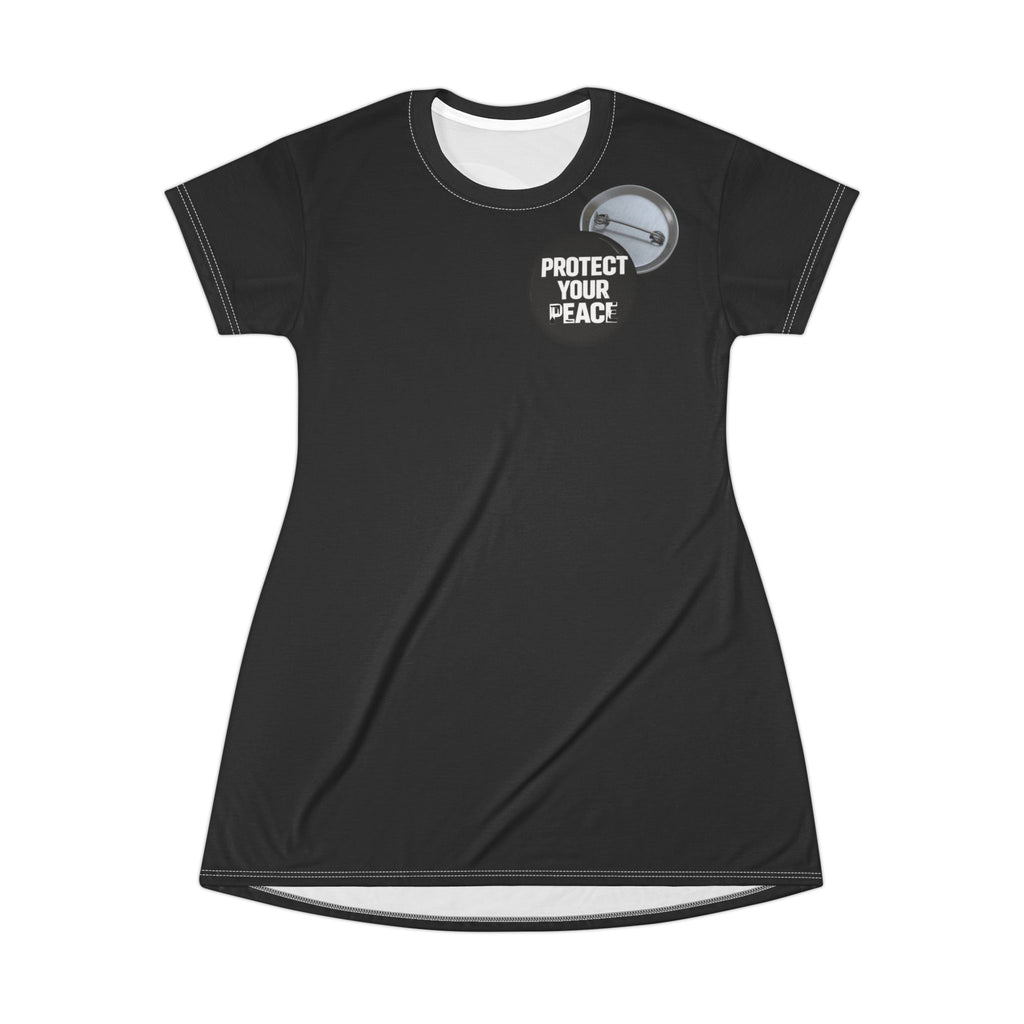 Protect Your Peace T-Shirt Dress — Black Graphic AOP