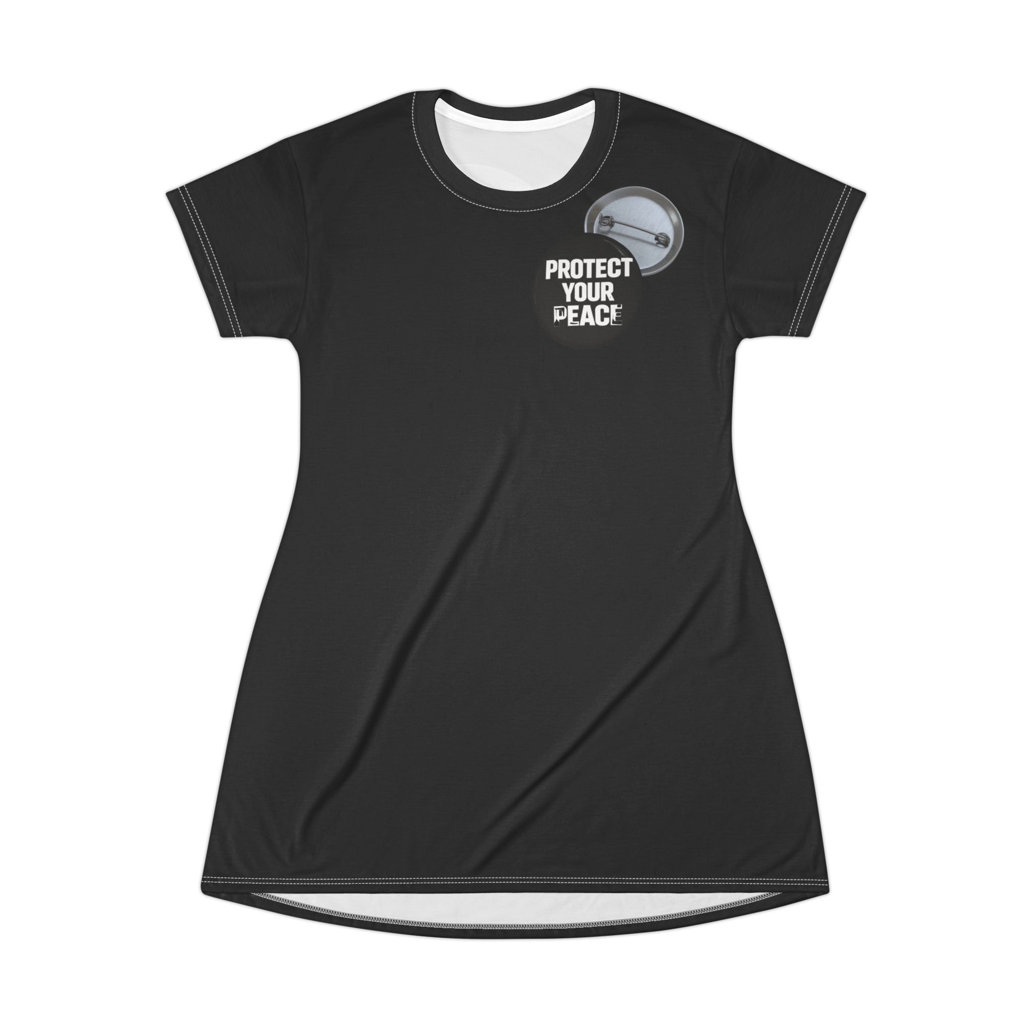Protect Your Peace T-Shirt Dress — Black Graphic AOP