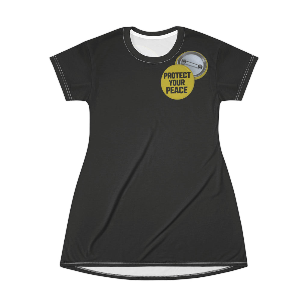 Protect Your Peace T‑Shirt Dress — Button Graphic Relaxed Tee Dress