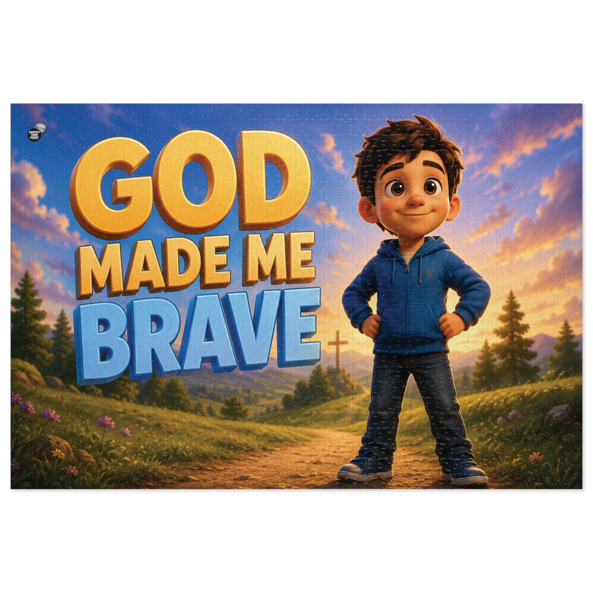 God Made Me Brave Kids Puzzle — 252-Piece Faith-Based Jigsaw with Tin