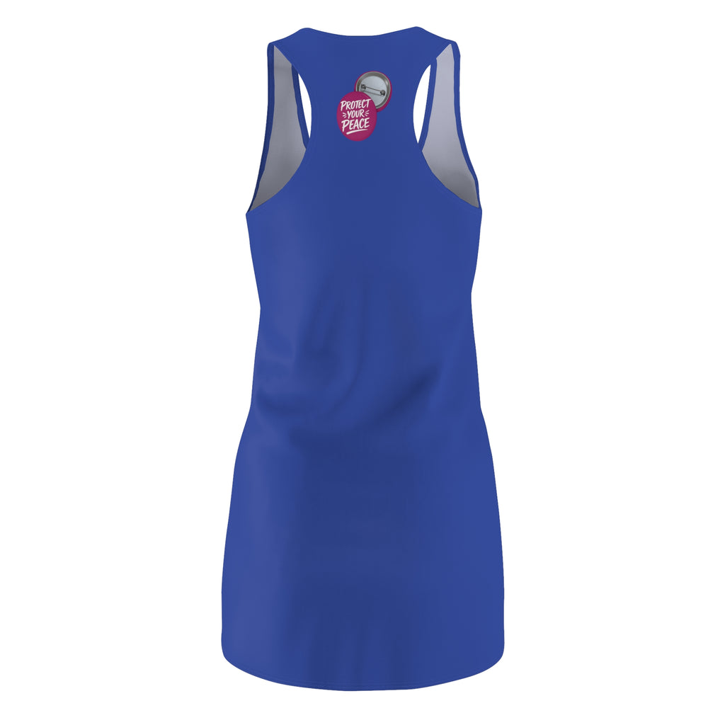Racerback Dress — Blue Women's Cut & Sew Dress with 'Protect Your Peace' Badge