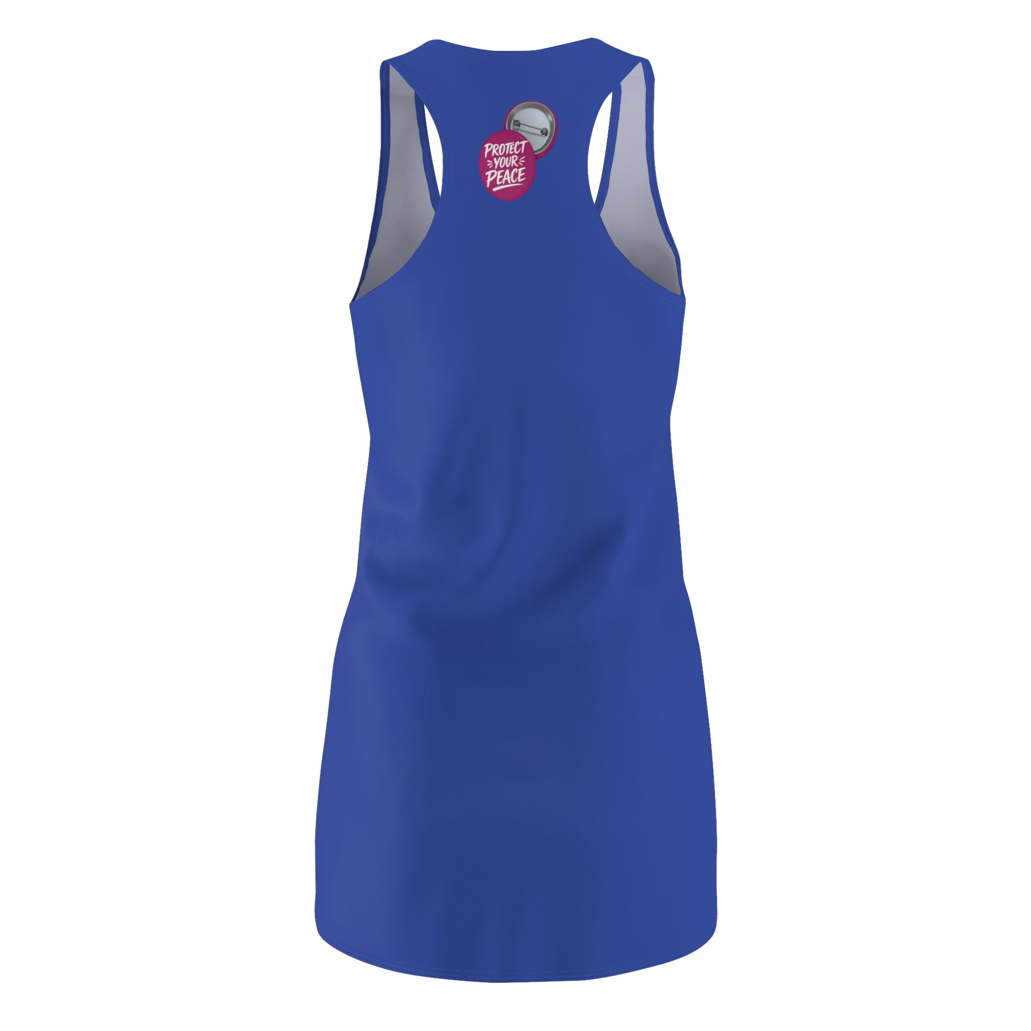 Racerback Dress — Blue Women's Cut & Sew Dress with 'Protect Your Peace' Badge