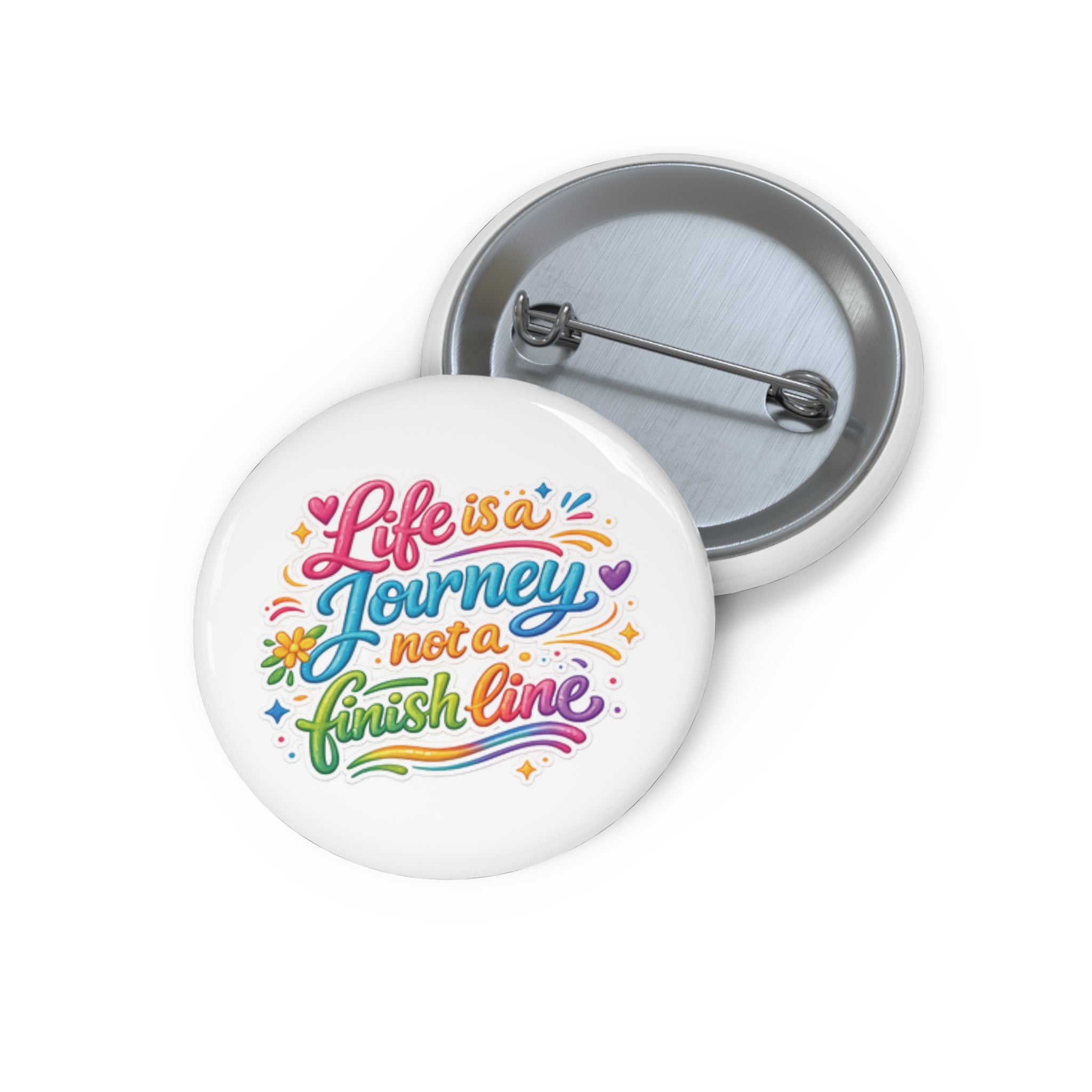 Pin Button — "Life is a Journey, Not a Finish Line" Inspirational Enamel-Style Badge