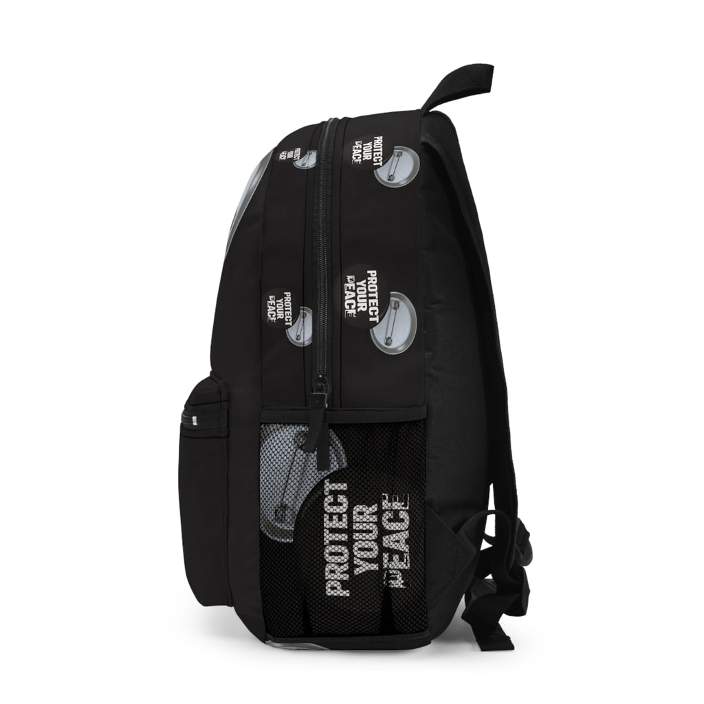 Protect Your Peace Backpack – Black Button Badge Print