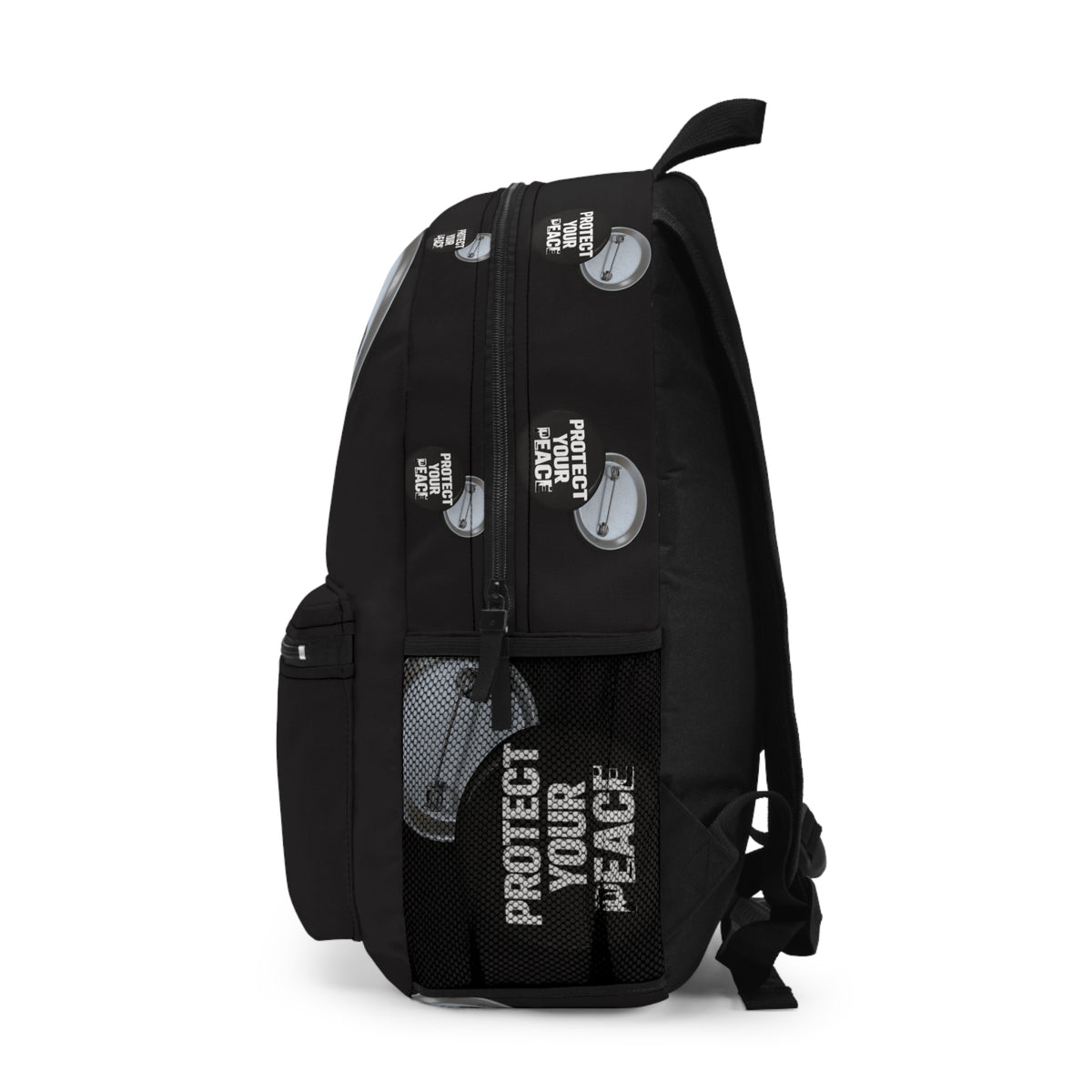 Protect Your Peace Backpack – Black Button Badge Print