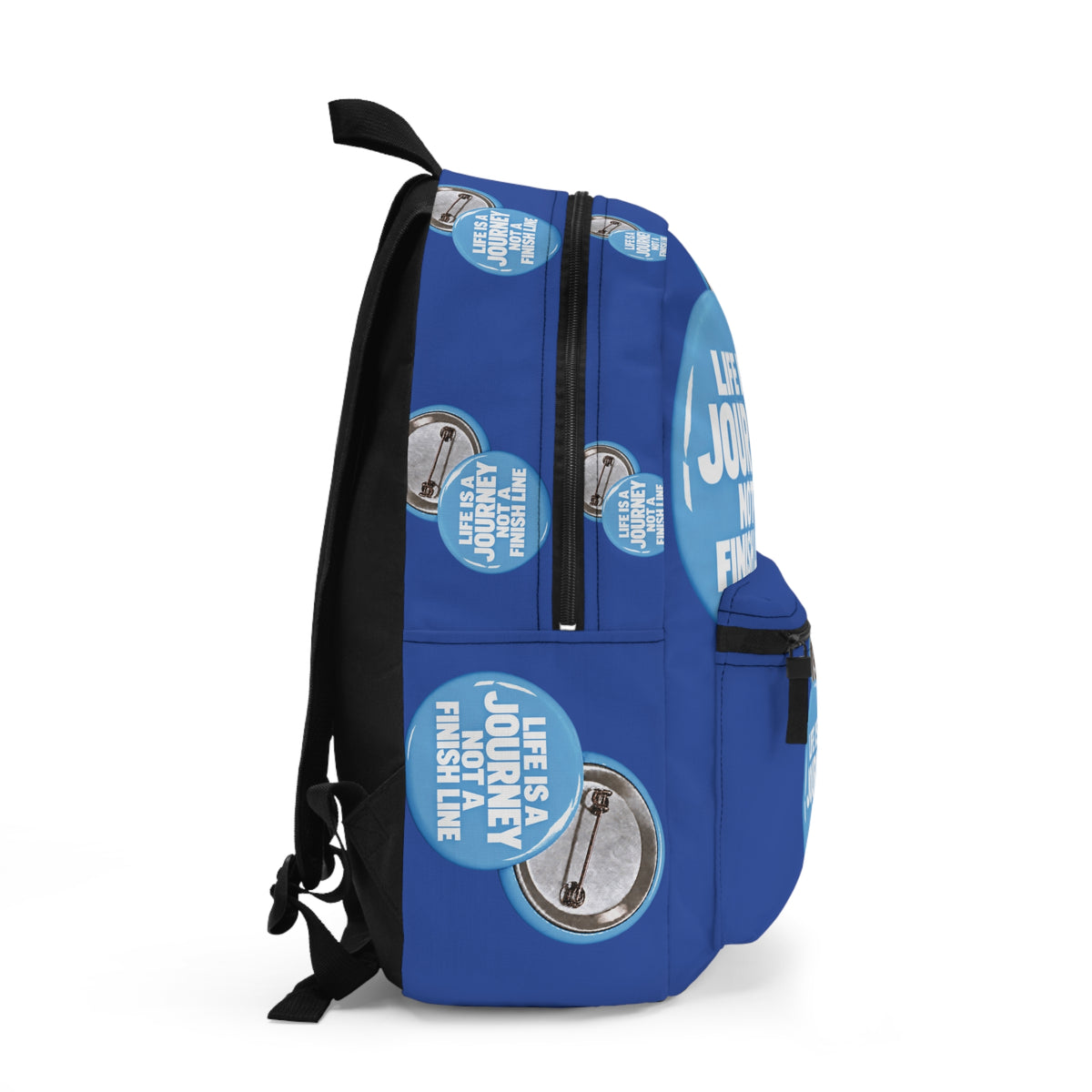 Backpack — "Life Is a Journey Not a Finish Line" Inspirational Blue Travel Backpack