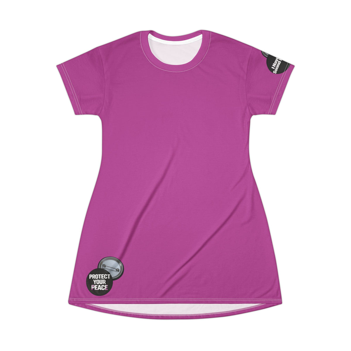 Vibrant Magenta T-Shirt Dress graphic design 'I Have A Sound Mind' graphic design sleeve protect your peace.
