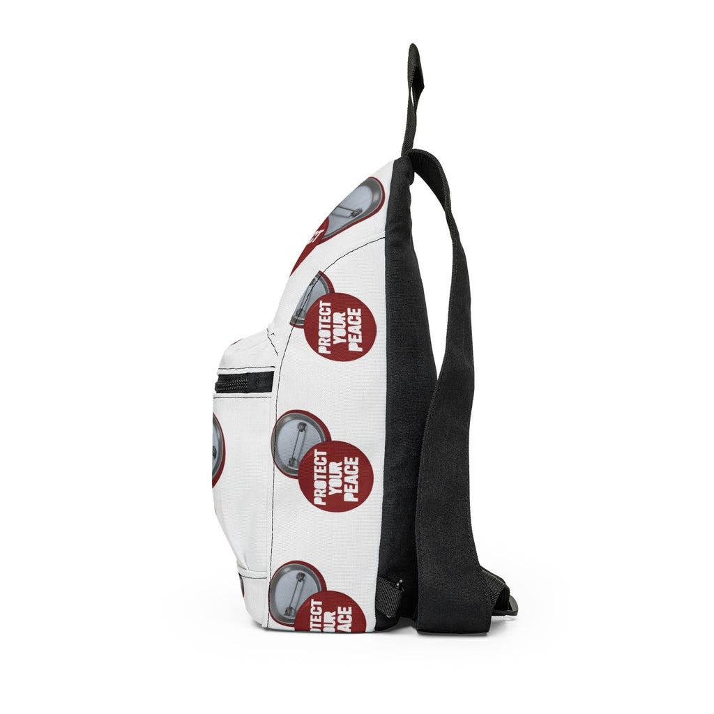 Protect Your Peace Sling Bag – White Repeating Badge Design