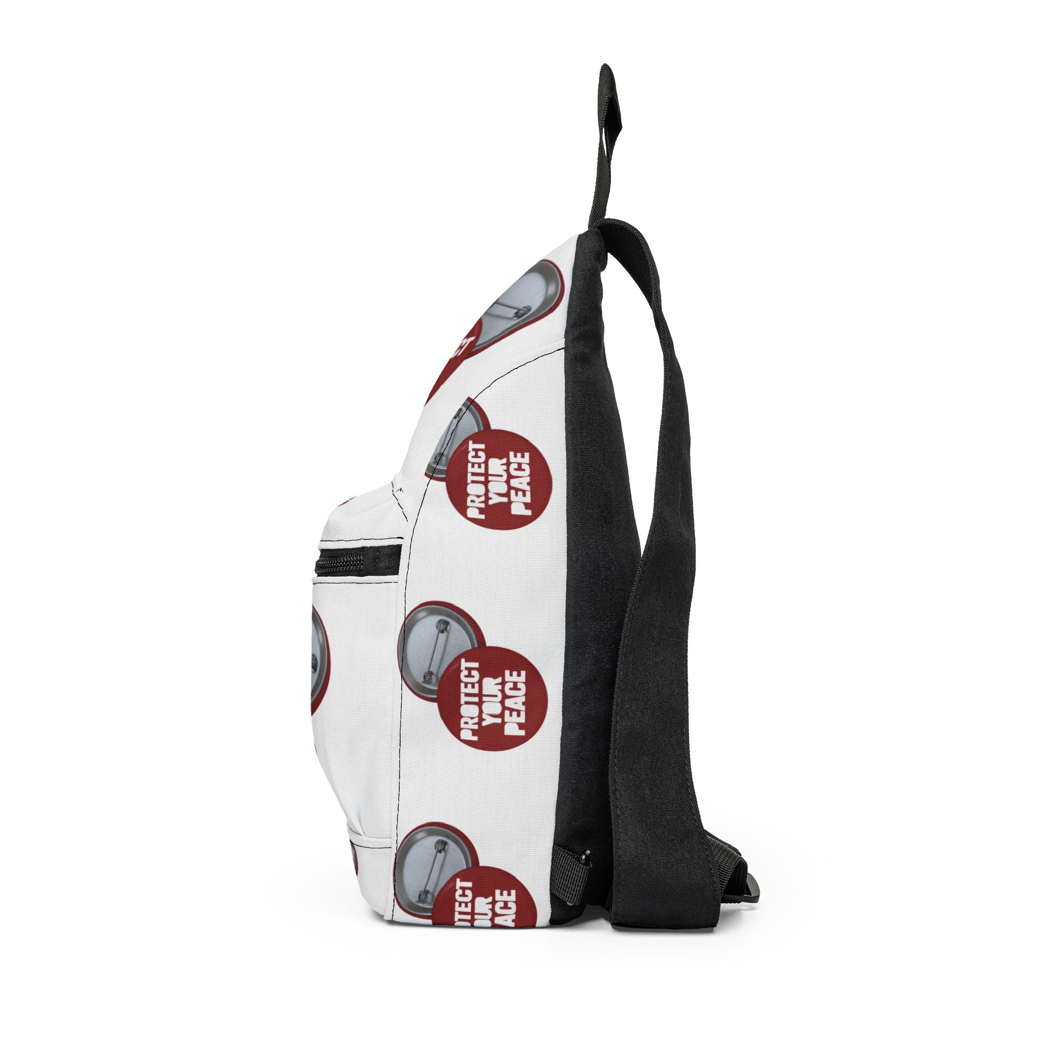 Protect Your Peace Sling Bag – White Repeating Badge Design