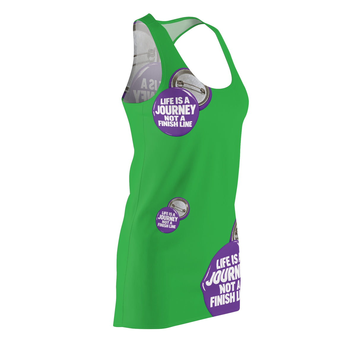 Racerback Dress — 'Life Is a Journey Not a Finish Line' Motivational Button Print