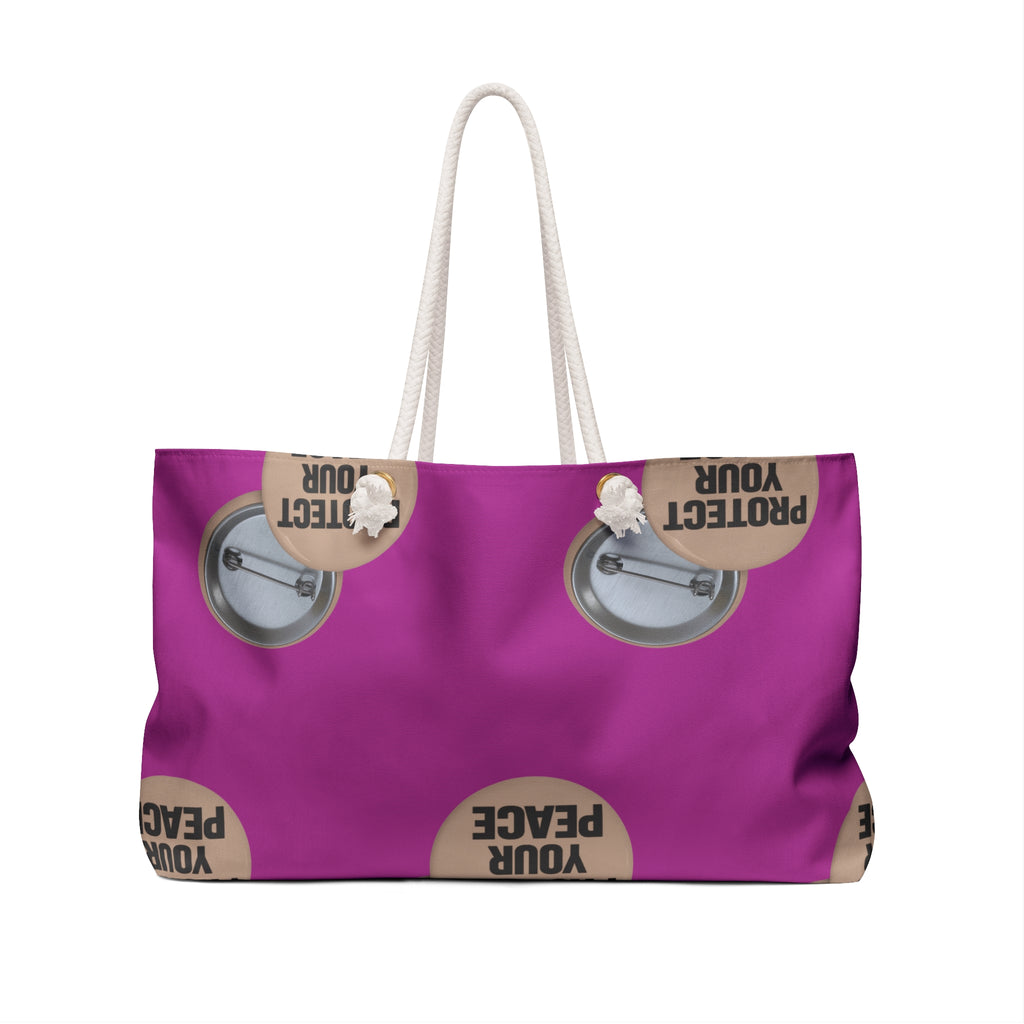 Protect Your Peace Weekender Bag — Pink Travel Tote with Badge Graphic