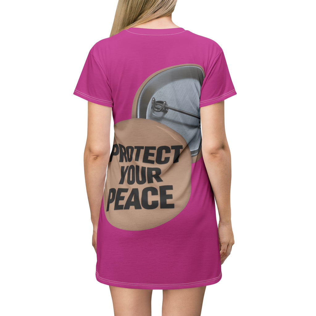 Protect Your Peace T-Shirt Dress — Bold Pink AOP Graphic Dress