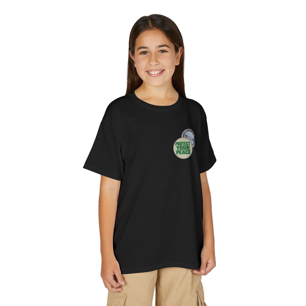 Youth T-Shirt — "Protect Your Peace" Button Graphic