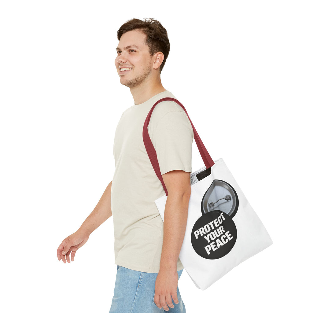 Tote — "Protect Your Peace" Button Design Cotton Tote Bag