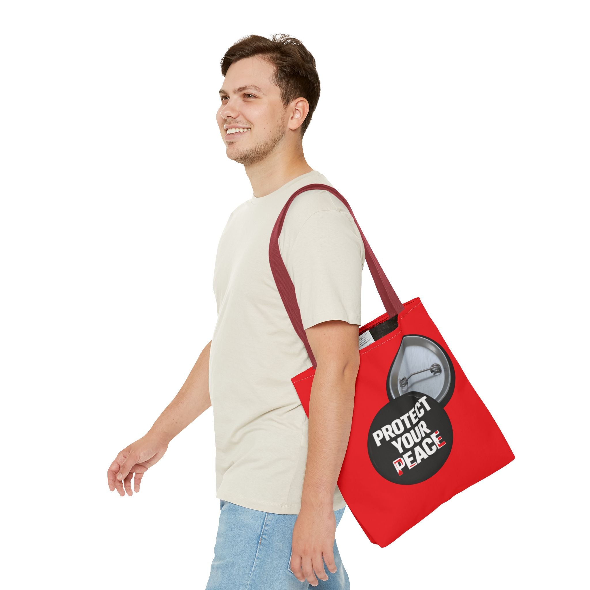 Tote Bag — "Protect Your Peace" Button Design All-Over Print Tote