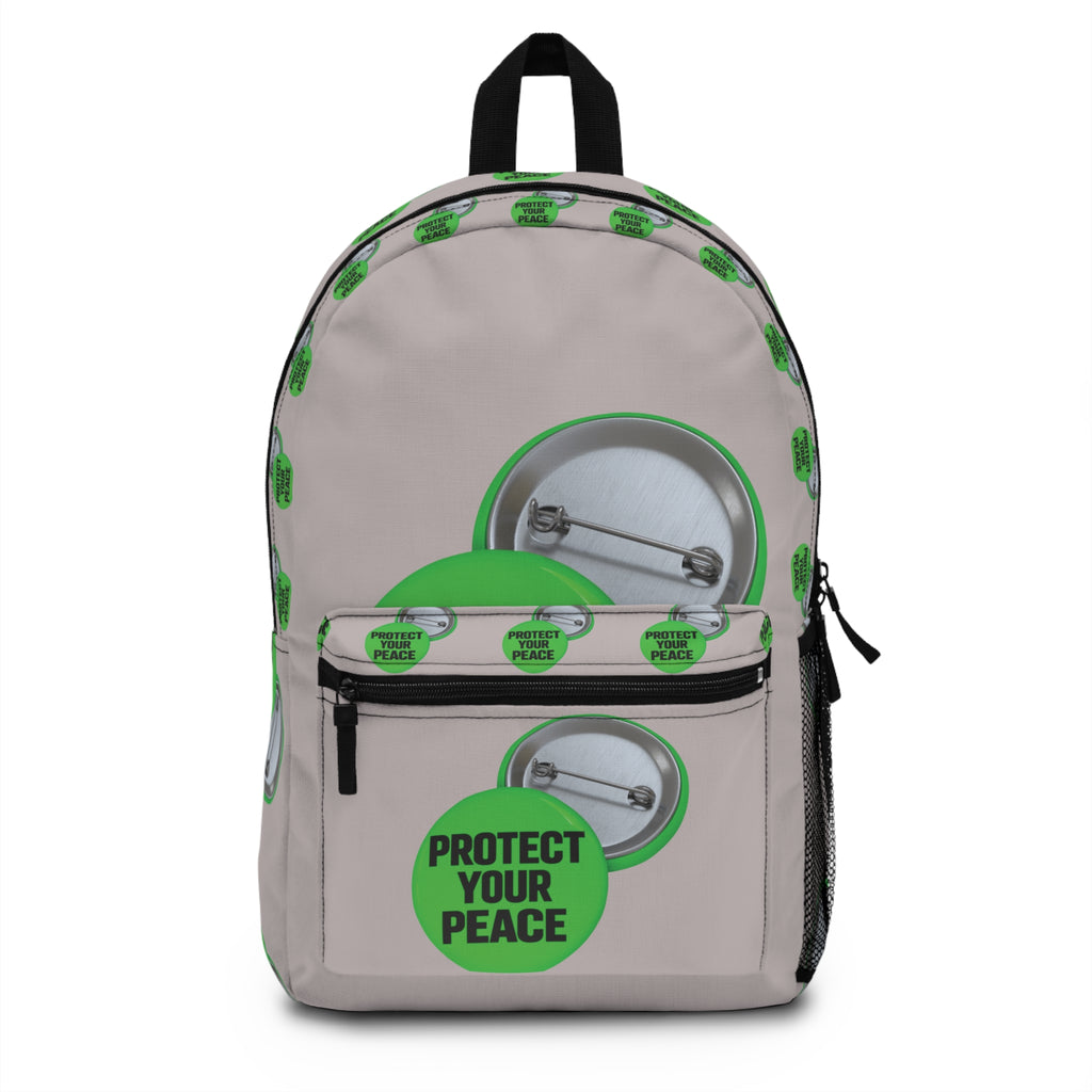 Protect Your Peace Backpack — Green Button Pattern Daypack
