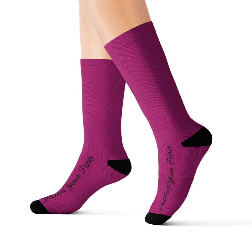 Protect Your Peace Magenta Sublimation Socks — Custom  Print Crew Socks