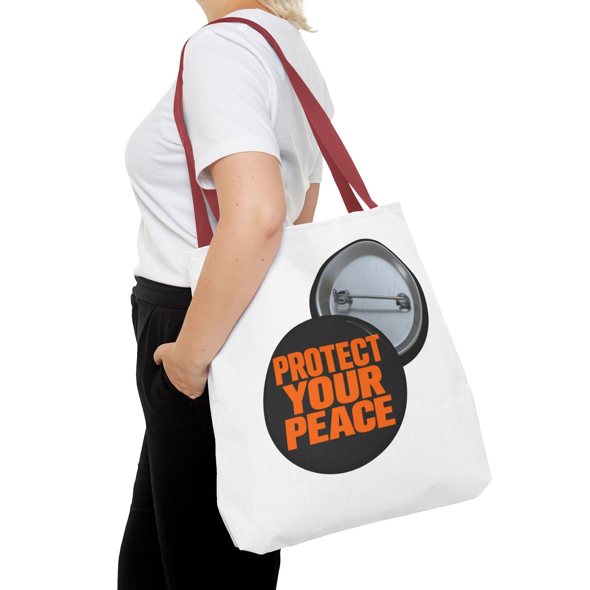 Tote Bag — Protect Your Peace Button Print Canvas Tote