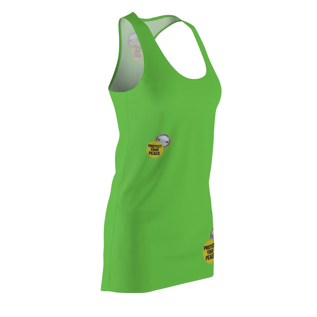 Racerback Dress — 'Protect Your Peace' Green AOP Women's Summer Dress