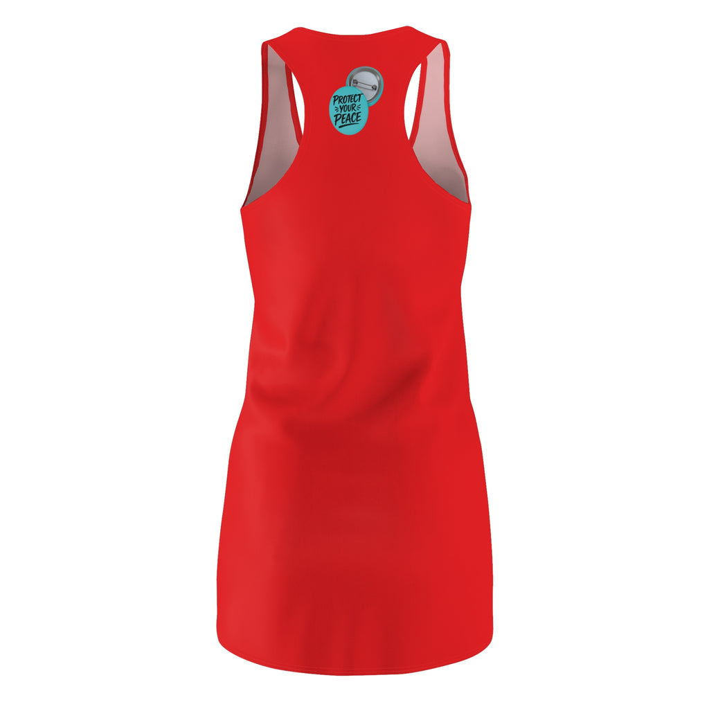 Racerback Dress — Red Cut & Sew AOP with 'Protect Trans Youth' Buttons