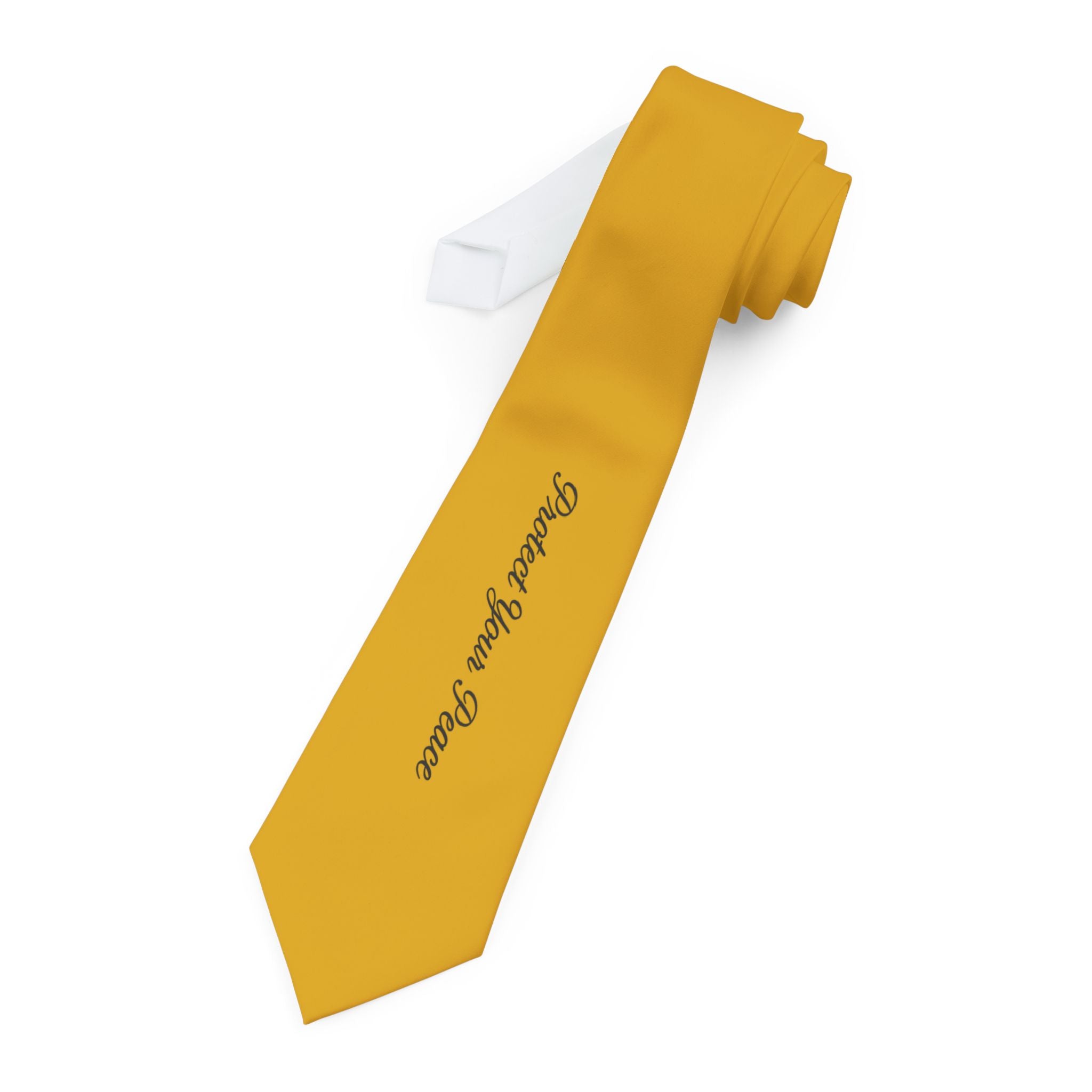 Gold Tie with Script "Protect your peace" — Elegant Men's Necktie for Weddings & Special Events