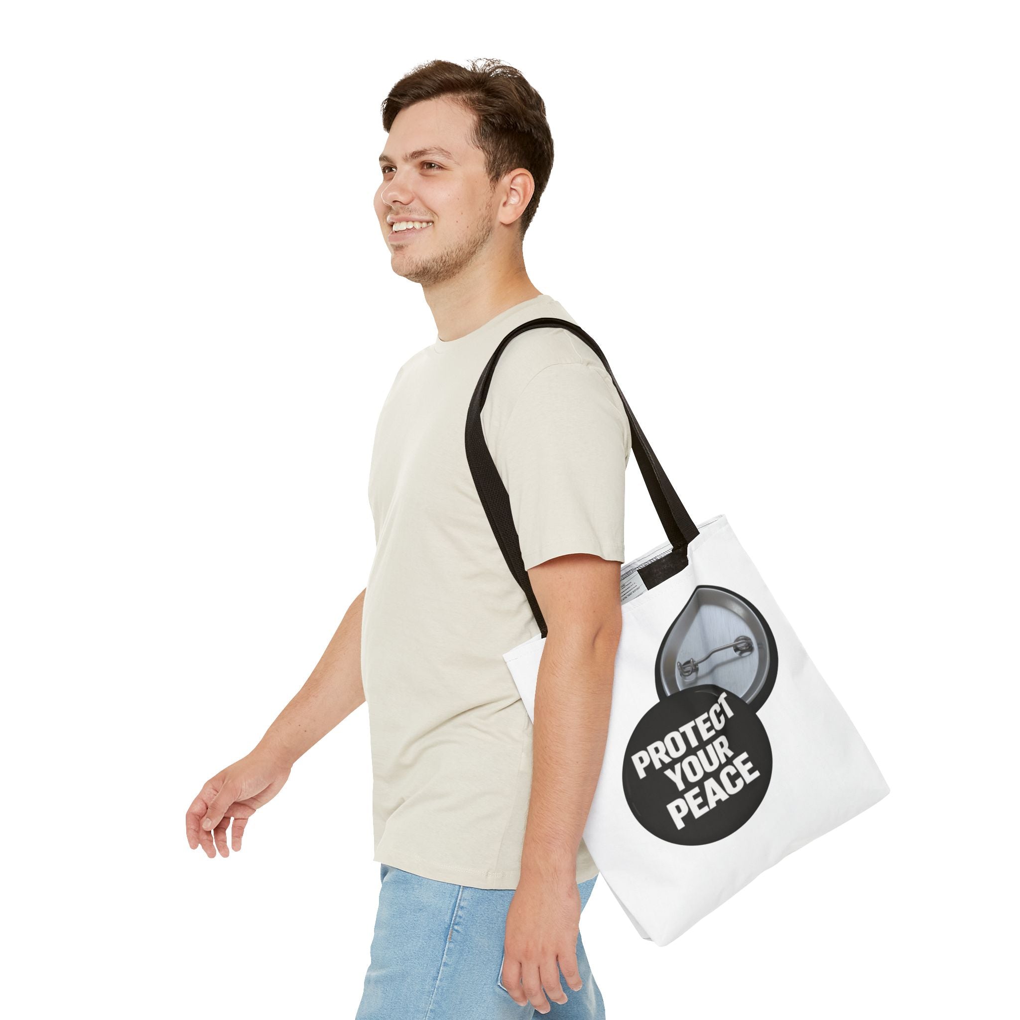 Tote — "Protect Your Peace" Button Design Cotton Tote Bag