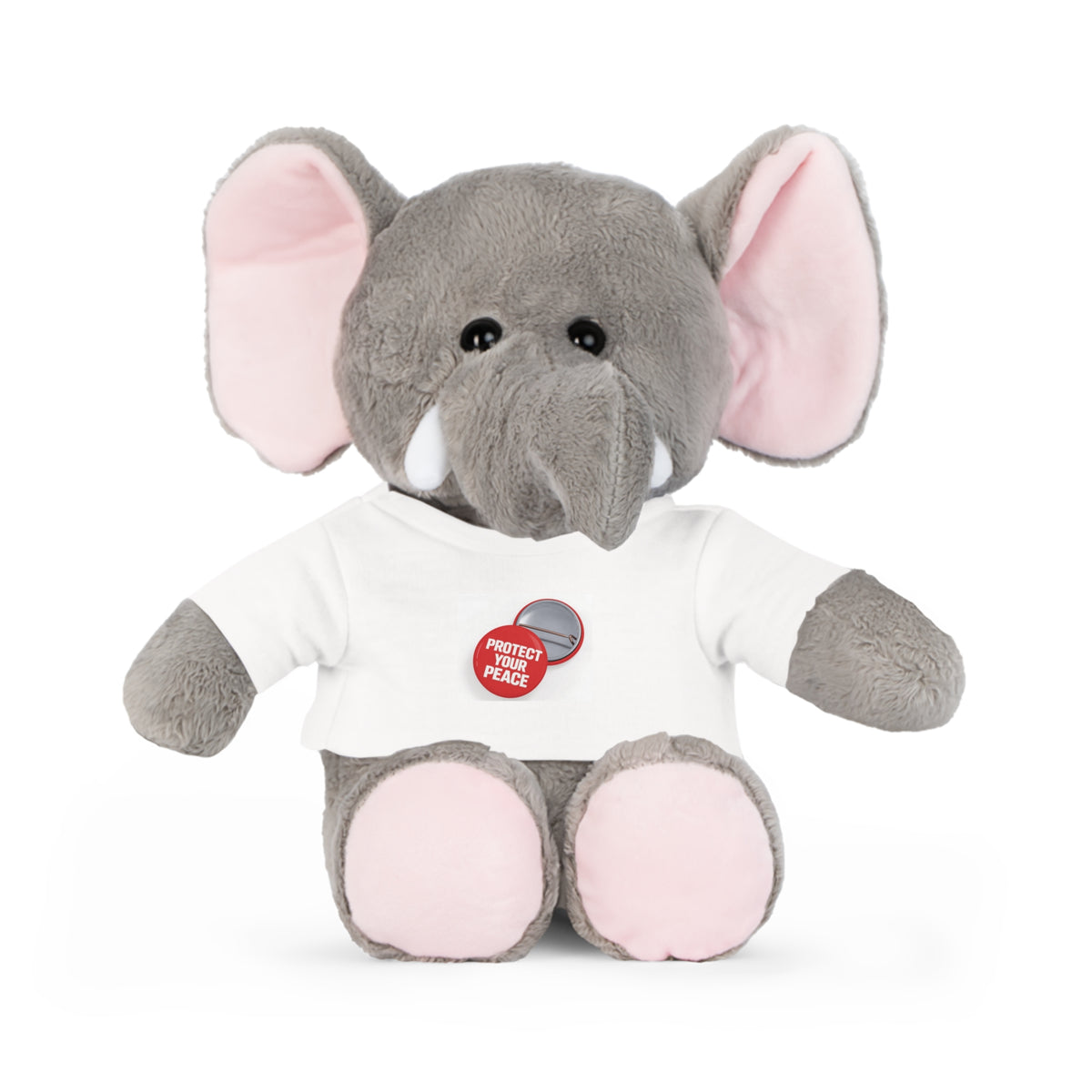 Teddy Bear Plush with “Protect Peace” Button Tee